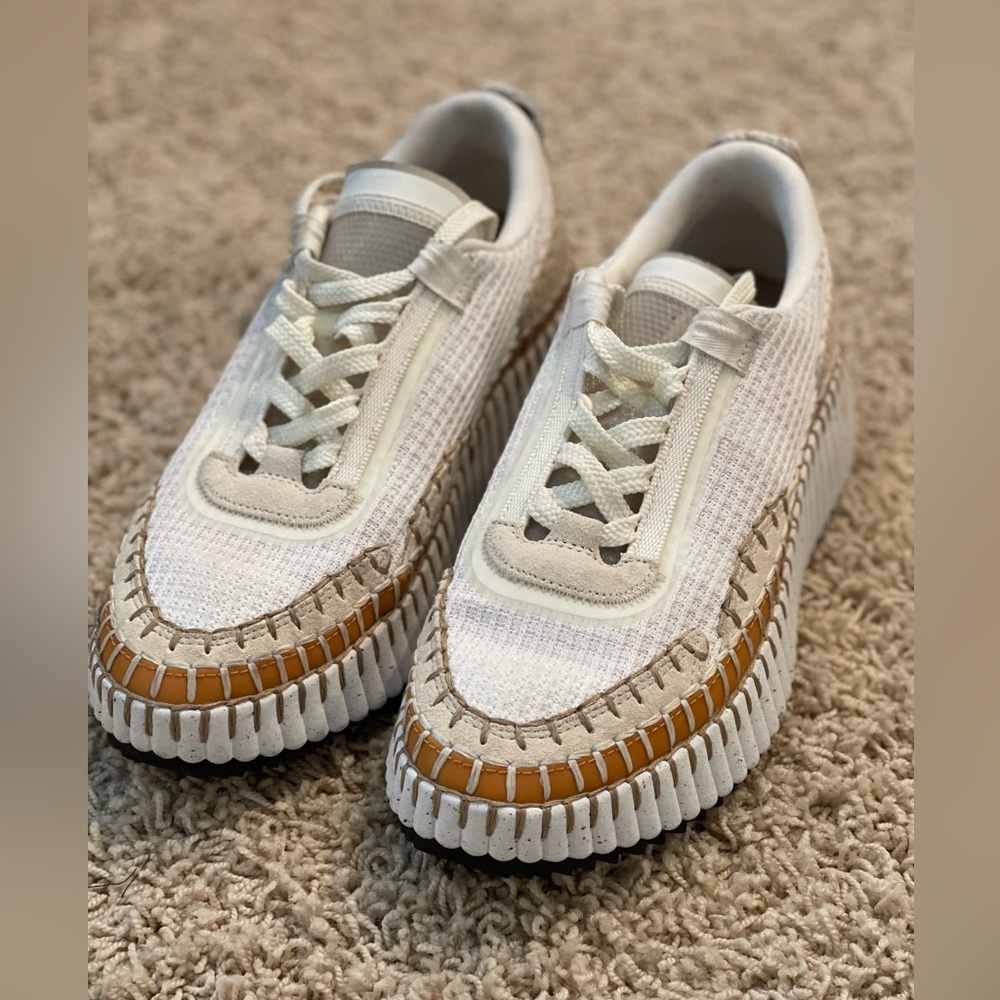 Chloe Nama Running Sneakers Size 39 White / Tan / Camel